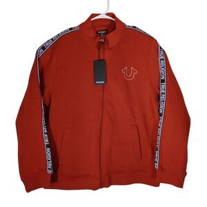 True Religion track jacket mens XL Xlarge maroon red logo trim full zip mock